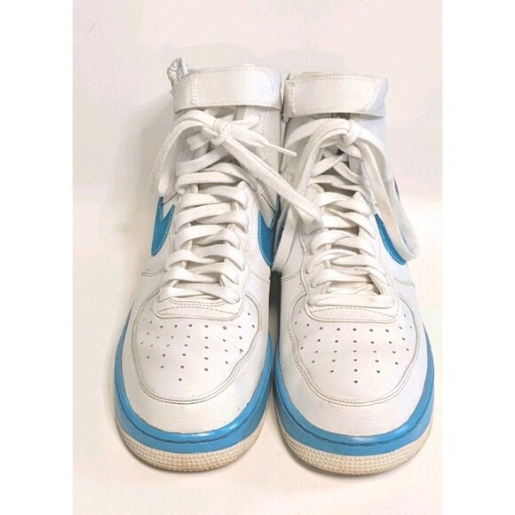 Nike Air Force 1 Mens High Top Sneaker Sz 10.5 White Blue Fury Ember Glow Ombre